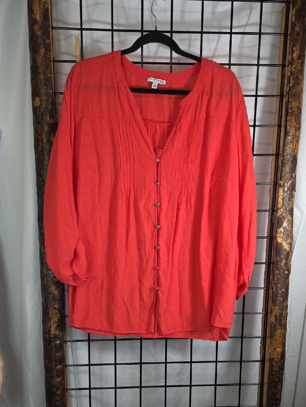 Notations Coral Button-Front Tunic Blouse